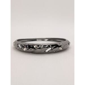 Alexis Bittar Gun Metal Rhinestone Bangle 8" Stackable Graduated Cutouts